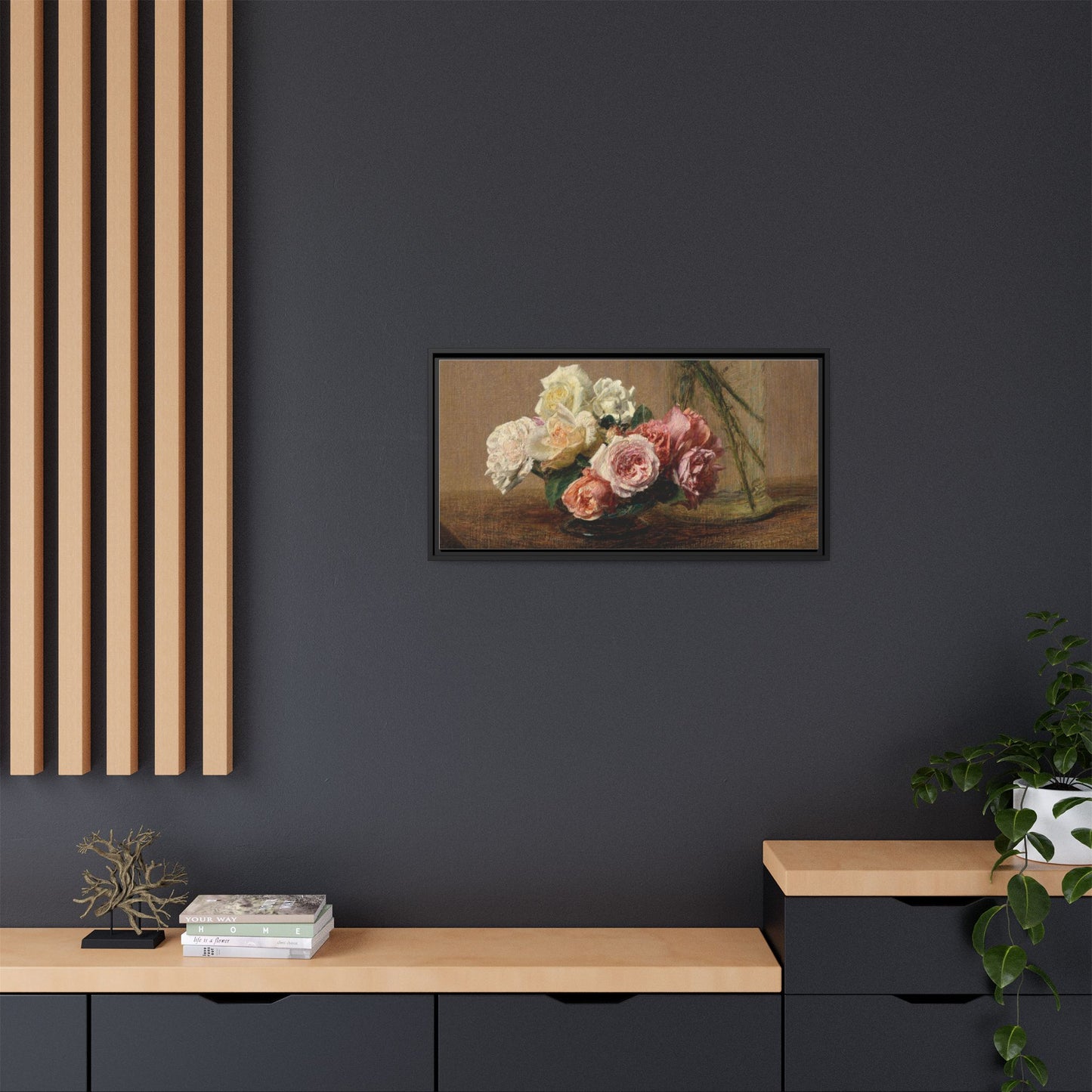 Henri Fantin-Latour : Roses and Lilies (1888) - Giclee Fine Art Print - Museum Collection Framed Canvas Print