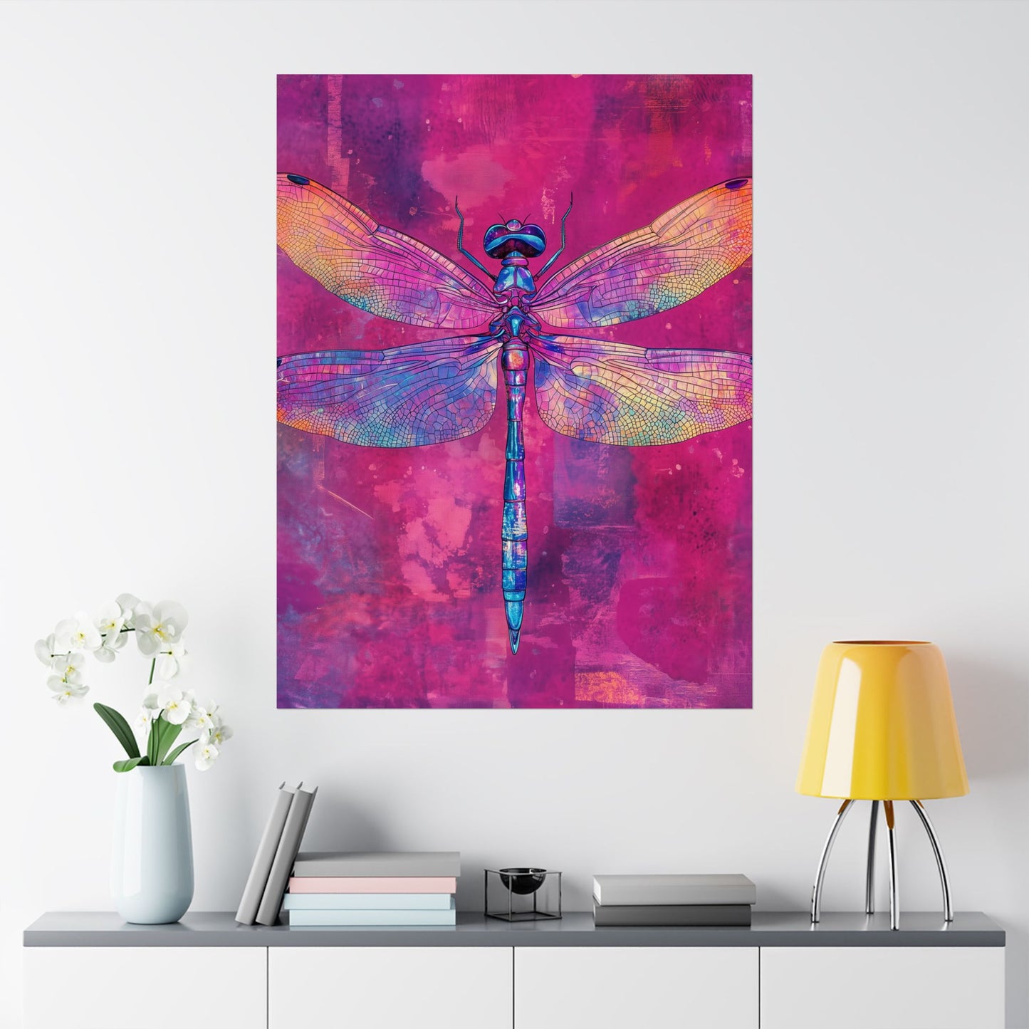 Magenta Dragonfly Watercolor Art Print - Matte Vertical Posters