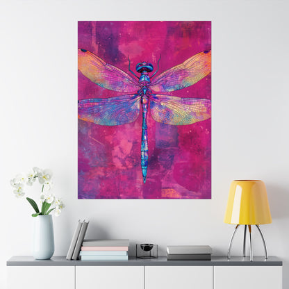 Magenta Dragonfly Watercolor Art Print - Matte Vertical Posters