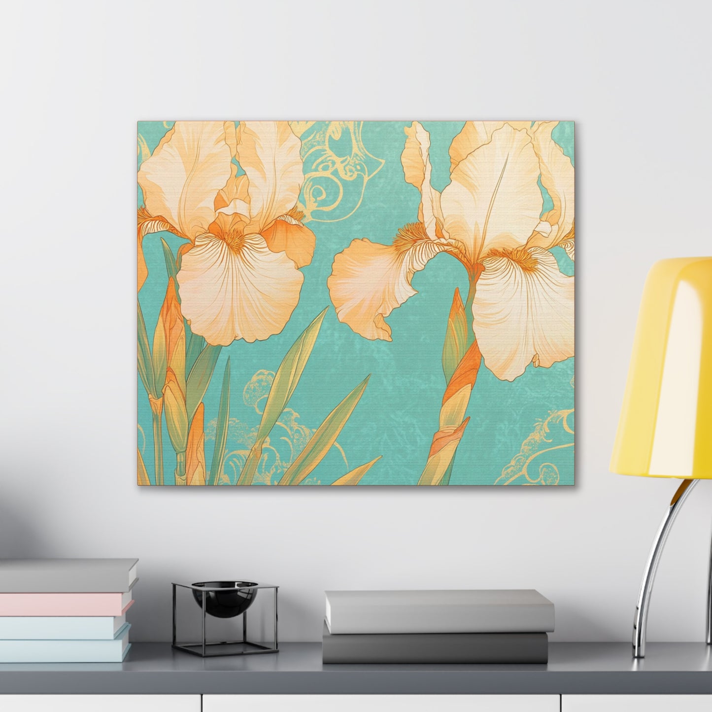 Iris Flowers on Turquois - Stretched Canvas