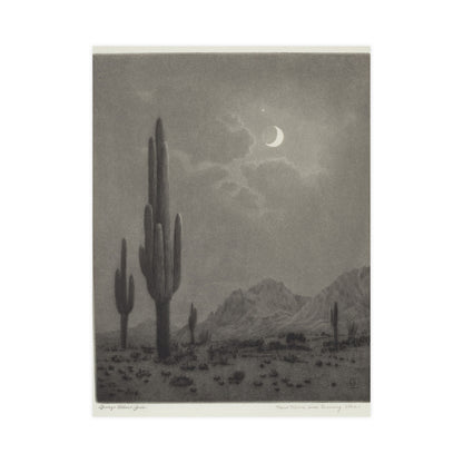 New Moon and Evening Star over Cactus- Celestial Fine Art Poster