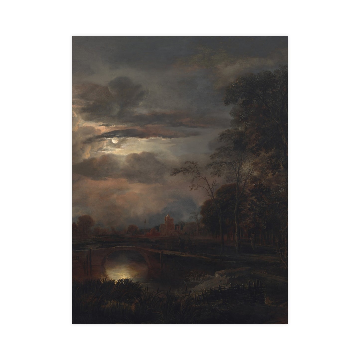 Moonlit Landscape with Bridge - Romantic Night Fine Art Poster