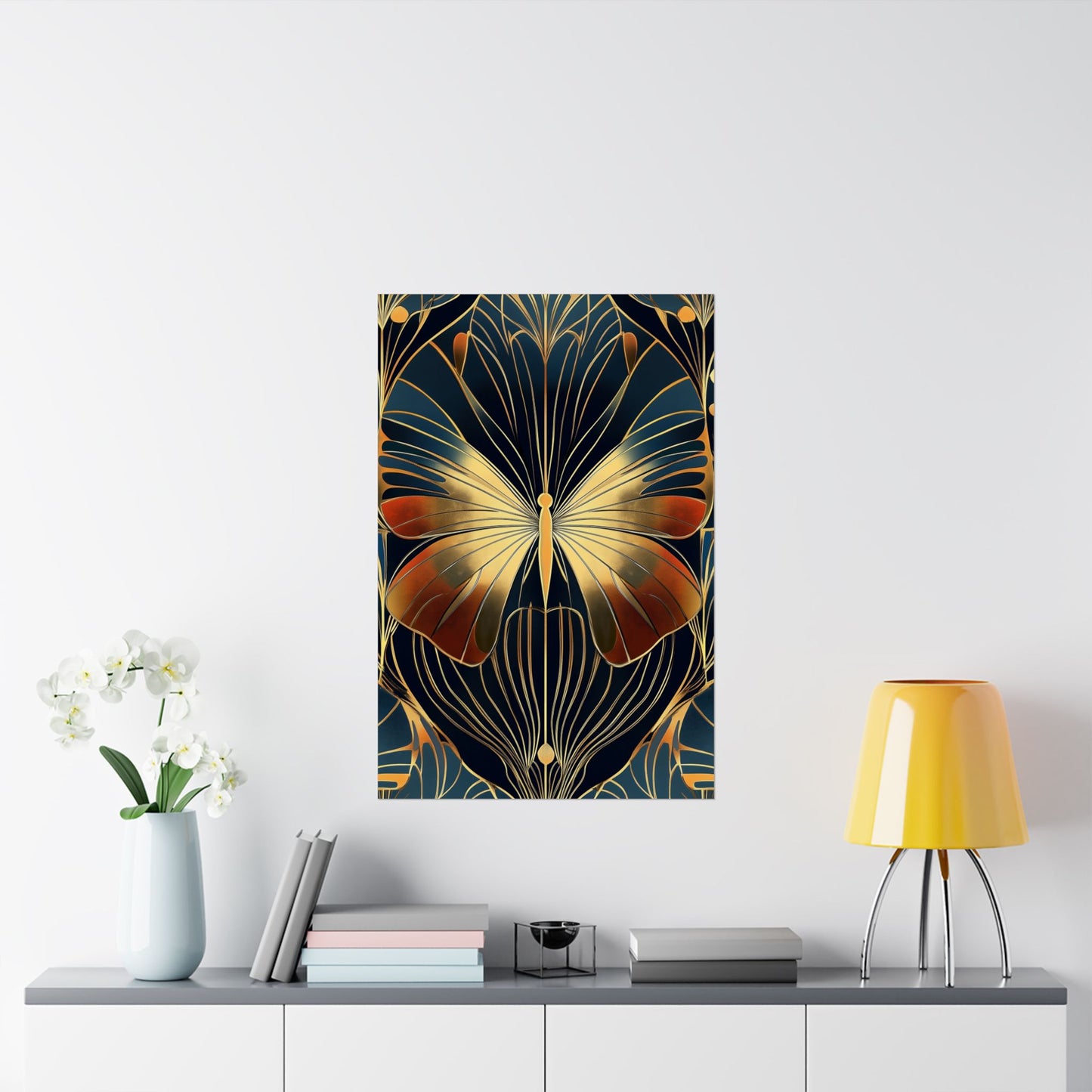 Art Deco Golden Butterfly Fine Art Print - Matte Vertical Poster - Vibrant Home Décor - Chic Style