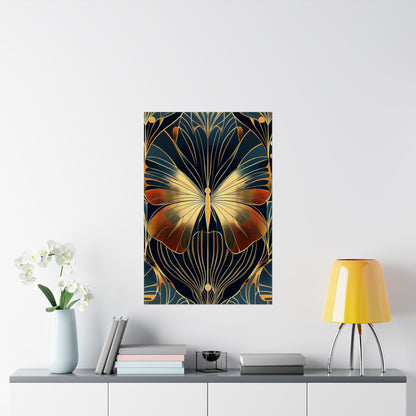 Art Deco Golden Butterfly Fine Art Print - Matte Vertical Poster - Vibrant Home Décor - Chic Style