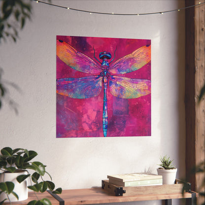 Magenta Dragonfly Watercolor Art Print - Matte Vertical Posters
