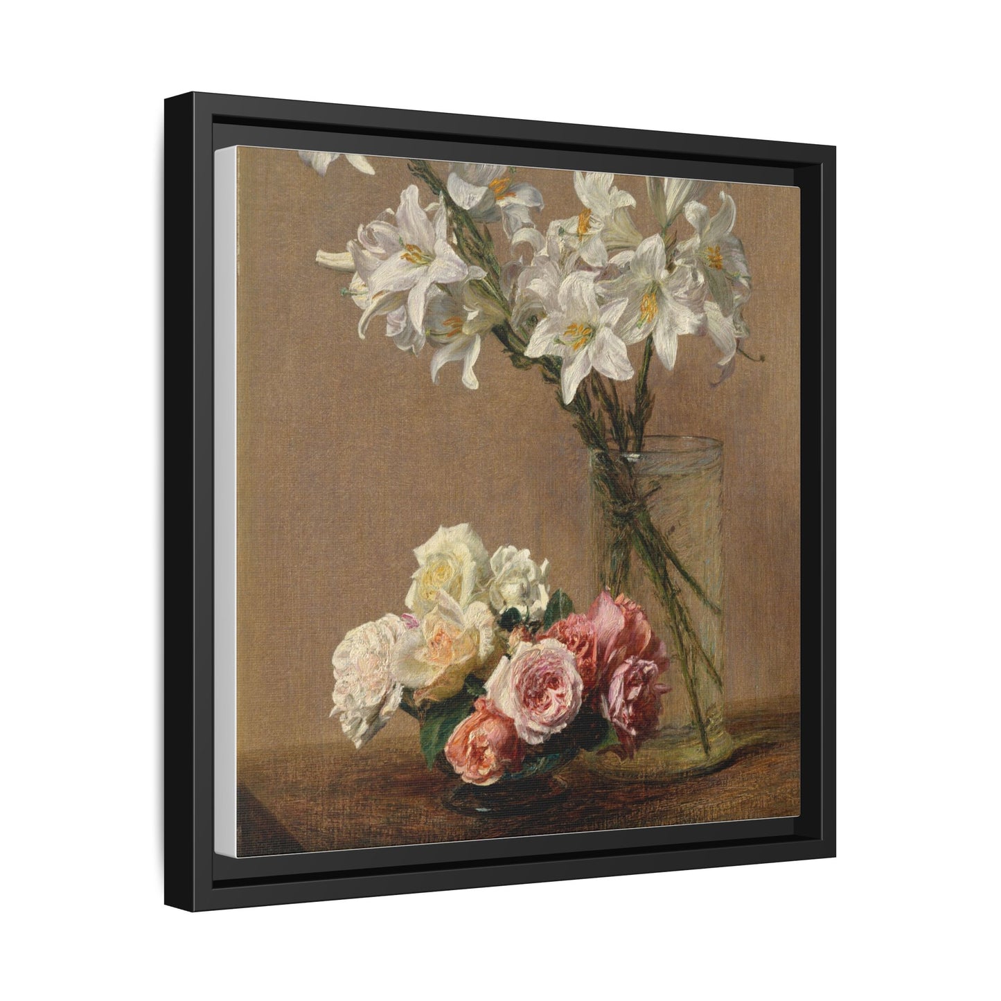 Henri Fantin-Latour : Roses and Lilies (1888) - Giclee Fine Art Print - Museum Collection Framed Canvas Print