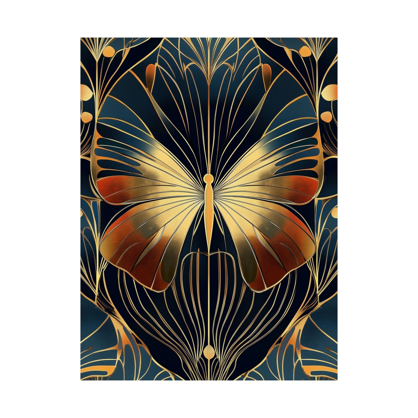 Art Deco Golden Butterfly Fine Art Print - Matte Vertical Poster - Vibrant Home Décor - Chic Style