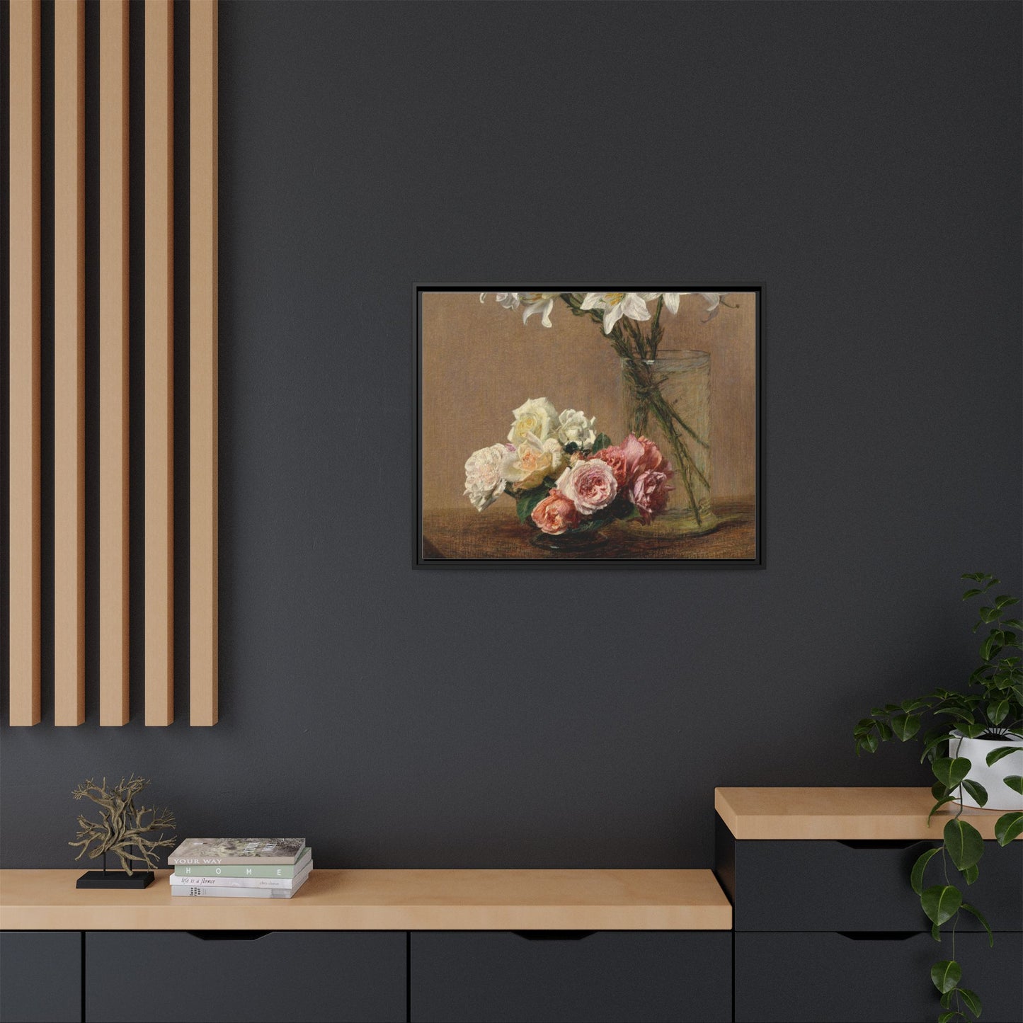 Henri Fantin-Latour : Roses and Lilies (1888) - Giclee Fine Art Print - Museum Collection Framed Canvas Print