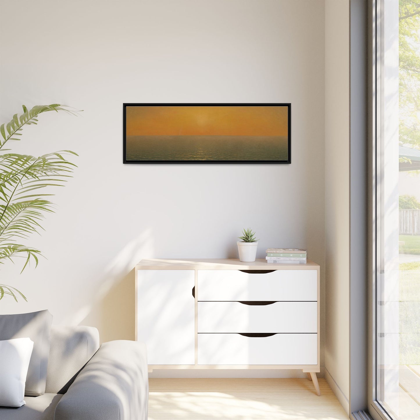 John Frederick Kensett : Sunset on the Sea (1872) - Museum Collection - Framed Canvas Print