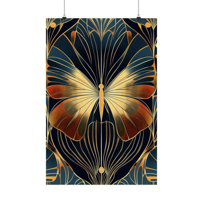 Art Deco Golden Butterfly Fine Art Print - Matte Vertical Poster - Vibrant Home Décor - Chic Style