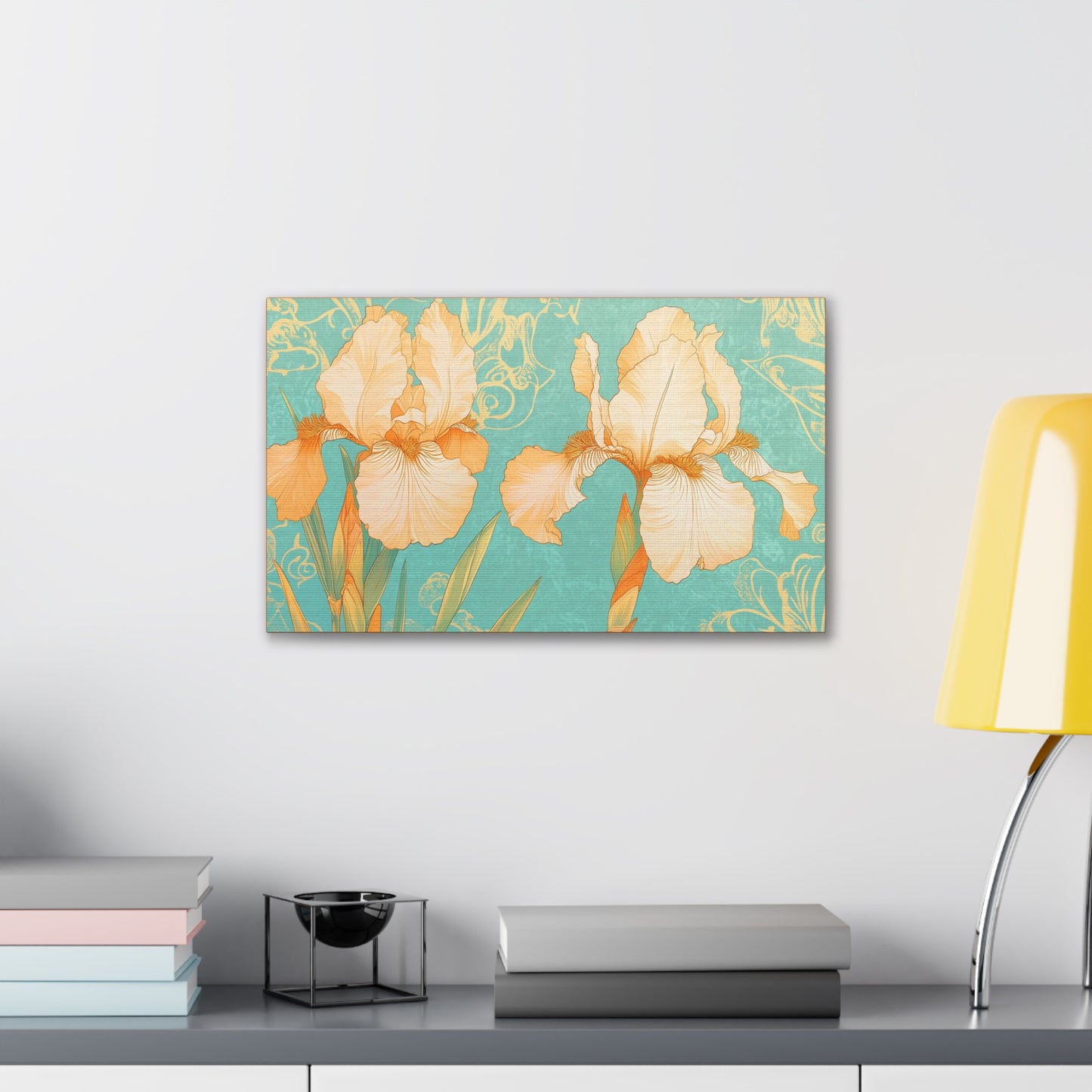 Iris Flowers on Turquois - Stretched Canvas