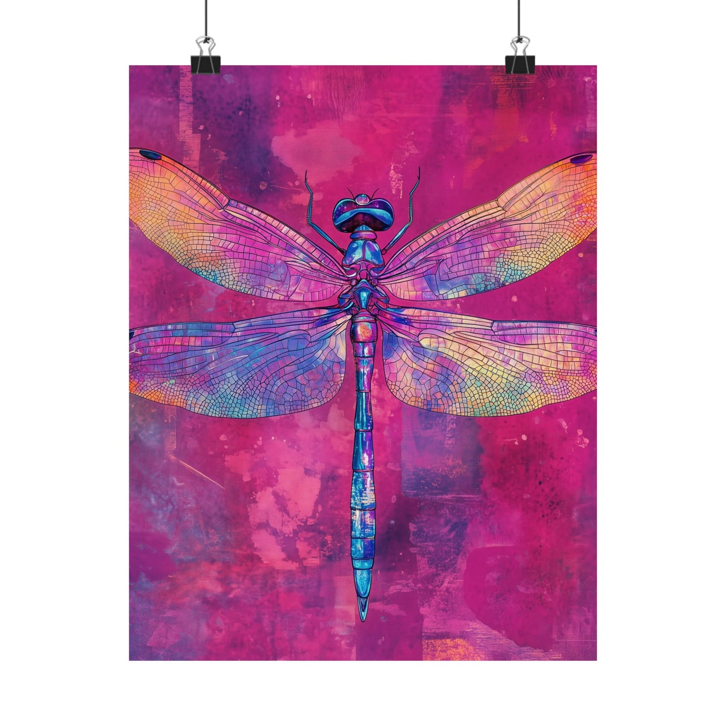 Magenta Dragonfly Watercolor Art Print - Matte Vertical Posters