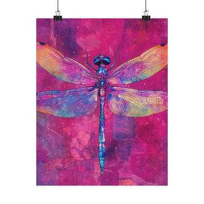 Magenta Dragonfly Watercolor Art Print - Matte Vertical Posters