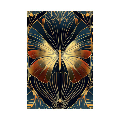 Art Deco Golden Butterfly Fine Art Print - Matte Vertical Poster - Vibrant Home Décor - Chic Style