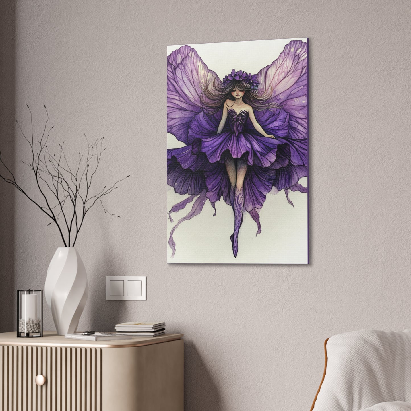 A Violet Affair - Fairies & Flowers Collection - Wall Art - on Canvas