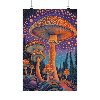 Psychedelic Night Mushroom Art Print - Vertical Poster - Vibrant Wall Art - Nature - Trippy - Bedroom Poster