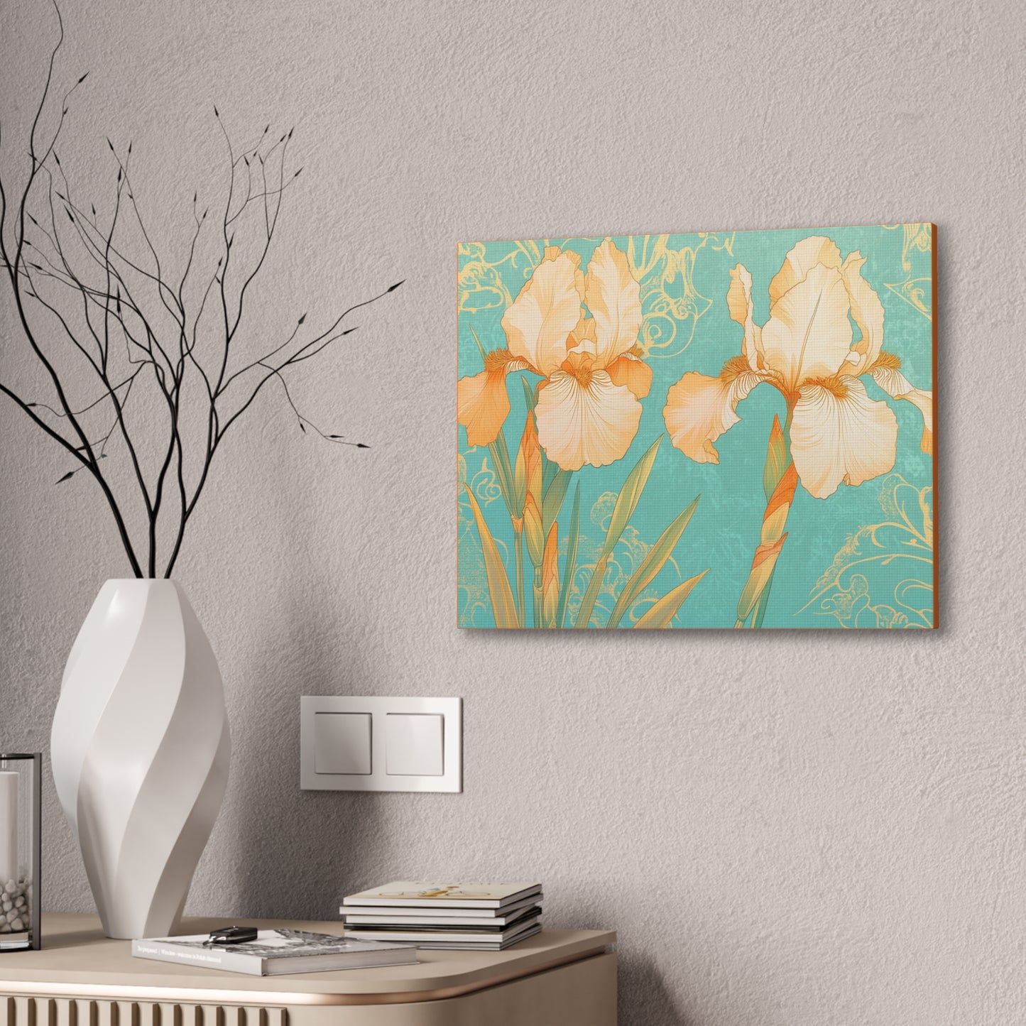 Iris Flowers on Turquois - Stretched Canvas
