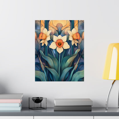 Elegant Daffodil Floral Fine Art Print - Matte Vertical Poster - Daffodil Art Print for Home Décor