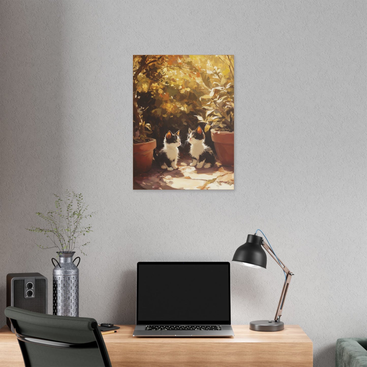 Kittens Conspire  - Garden Friends Series - Fine Art Print on Canvas