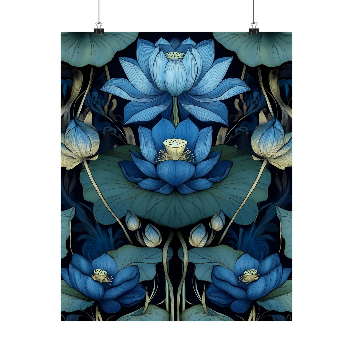 Mystical Blue Lotus Fine Art Print - Matte Vertical Poster - Zen Floral Art for Home Décor