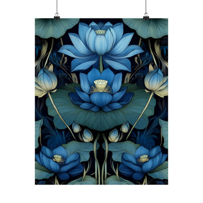 Mystical Blue Lotus Fine Art Print - Matte Vertical Poster - Zen Floral Art for Home Décor