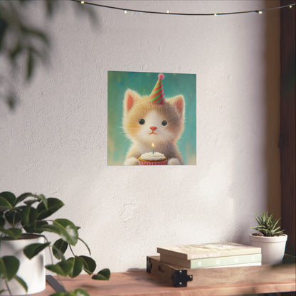 Cute Kitten Birthday Poster - Cat Café - Whimsical Animals - Adorable Kitten Wall Art