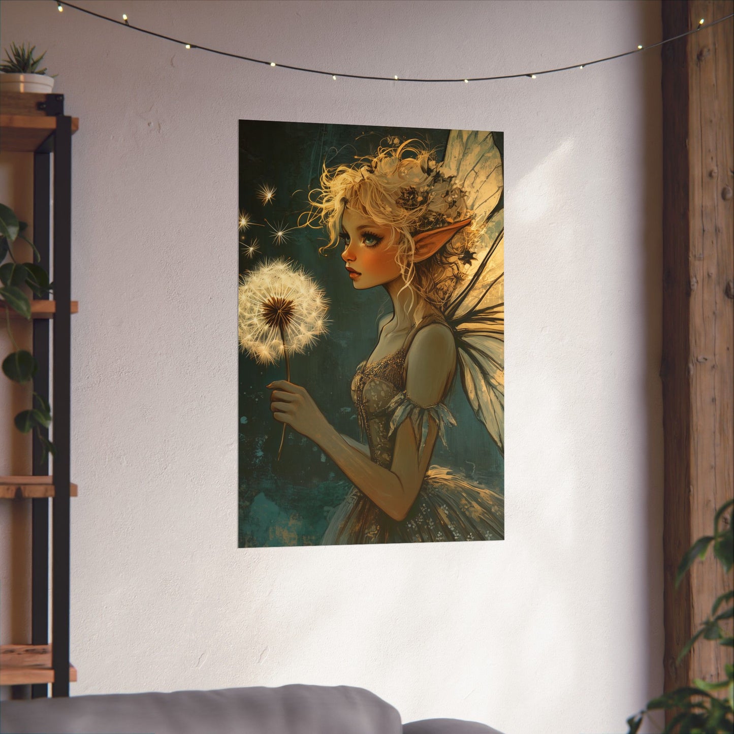 Best Wishes For You - Fairy with Dandelion - Flowers & Fairies Series - Enchanting Wall Art - Vertical Poster - Whimsical Wall Art for Dreamers