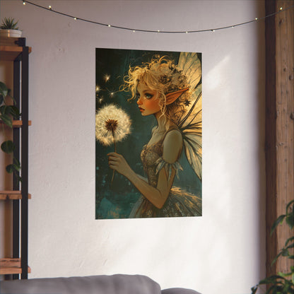 Best Wishes For You - Fairy with Dandelion - Flowers & Fairies Series - Enchanting Wall Art - Vertical Poster - Whimsical Wall Art for Dreamers