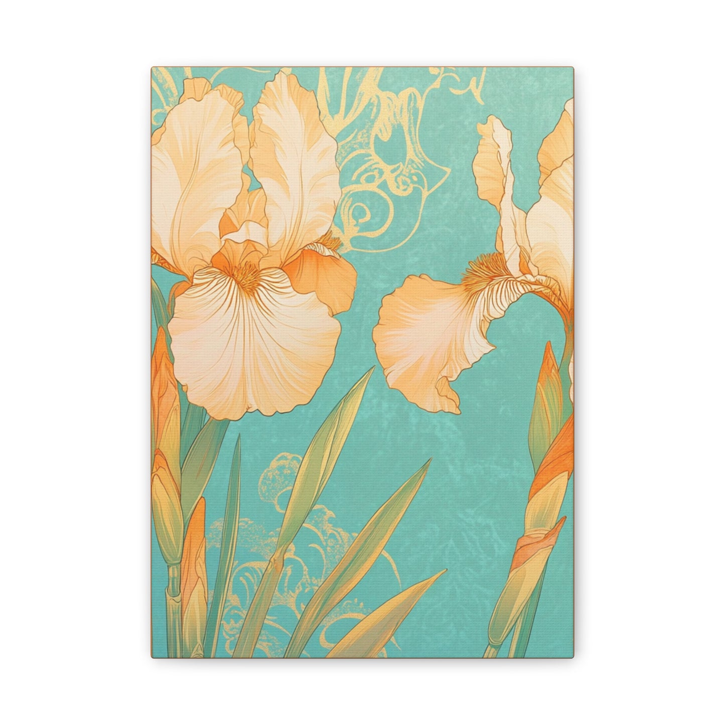 Iris Flowers on Turquois - Stretched Canvas