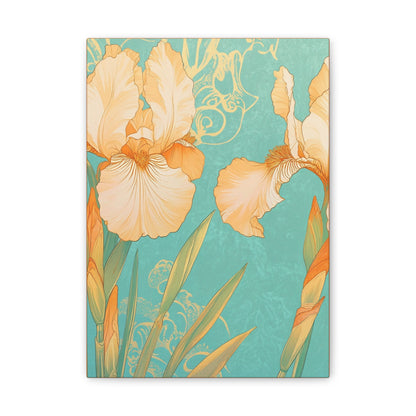 Iris Flowers on Turquois - Stretched Canvas