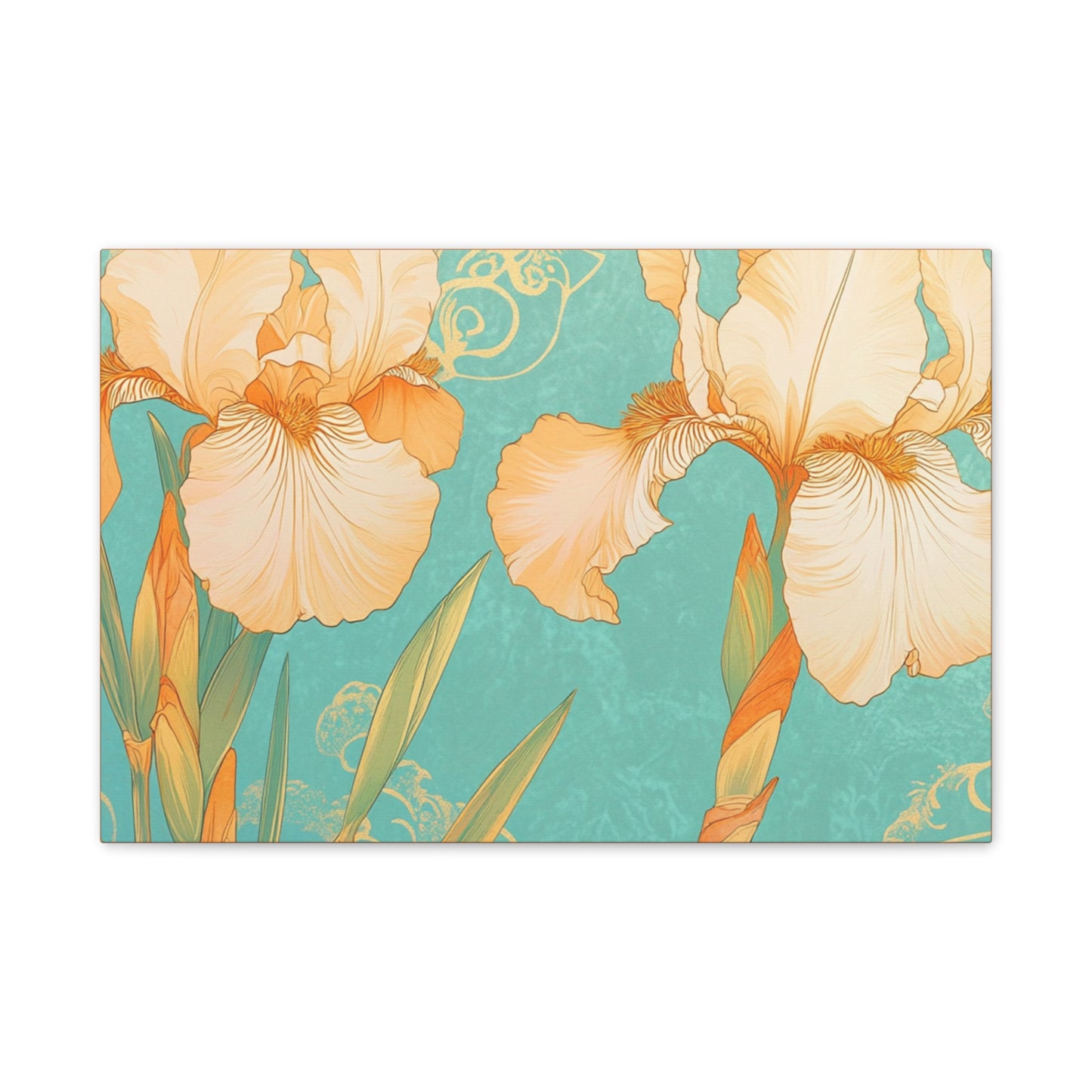 Iris Flowers on Turquois - Stretched Canvas
