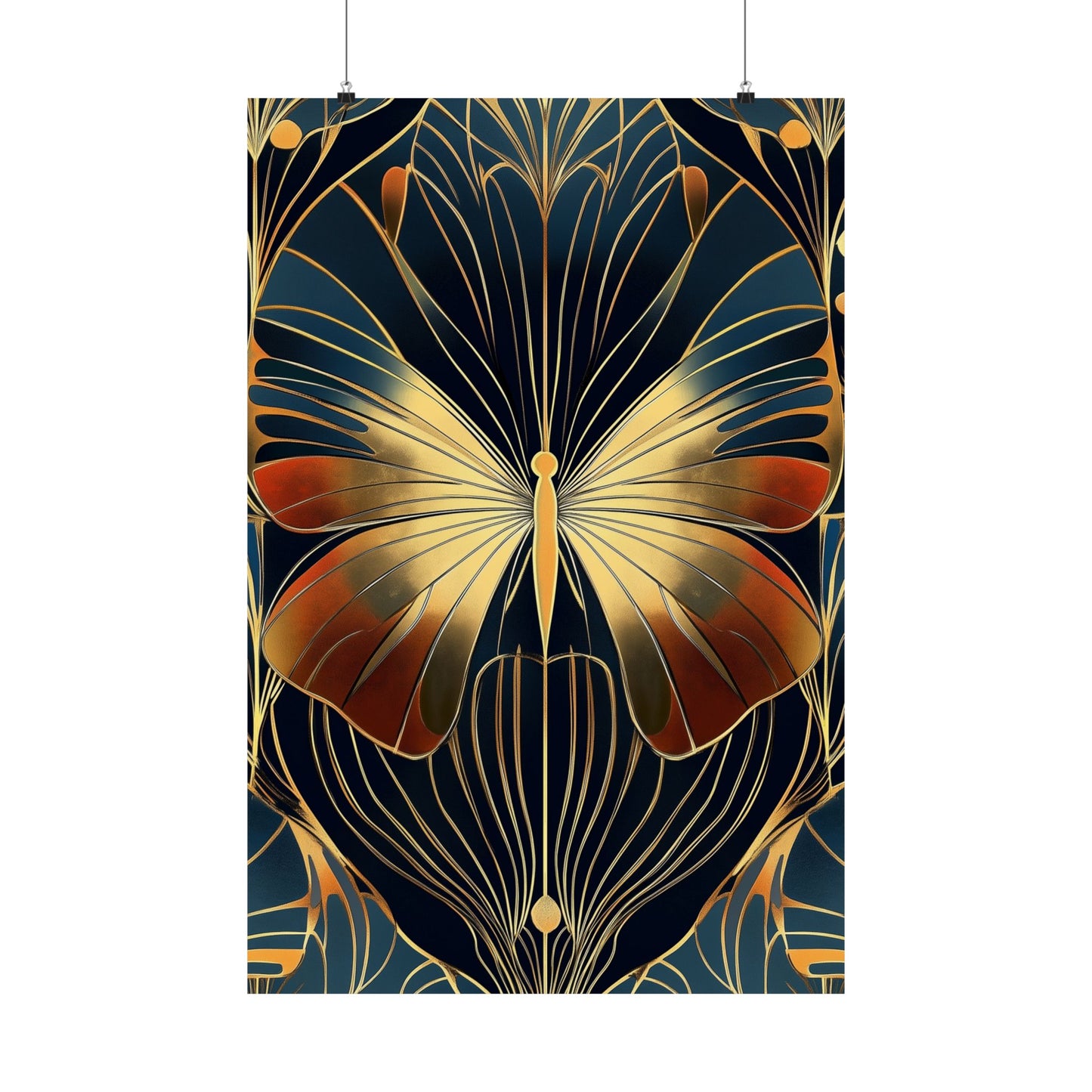 Art Deco Golden Butterfly Fine Art Print - Matte Vertical Poster - Vibrant Home Décor - Chic Style