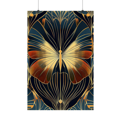 Art Deco Golden Butterfly Fine Art Print - Matte Vertical Poster - Vibrant Home Décor - Chic Style