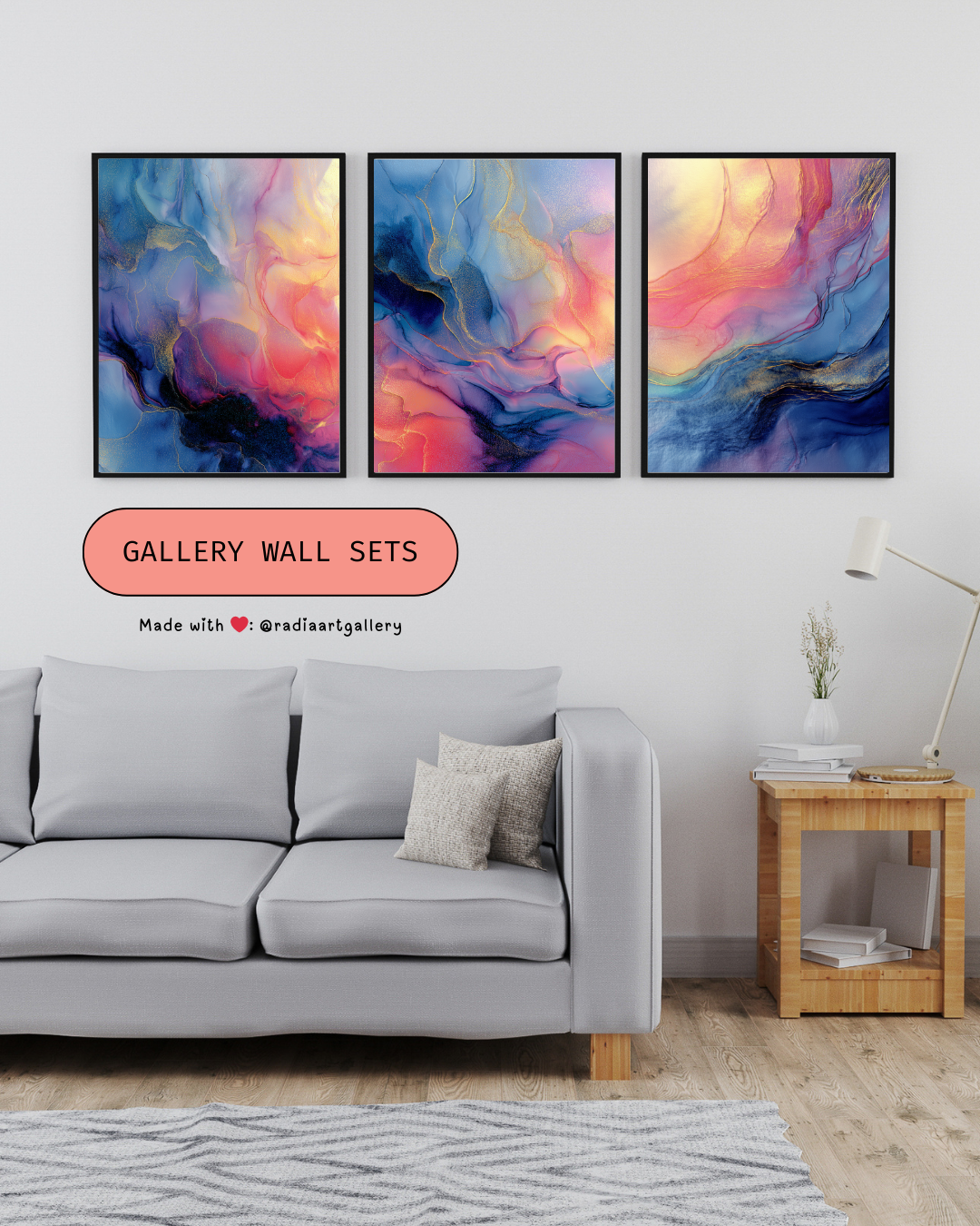 Muse (Style B) - Modern Abstract Fluid Art - Blue/Pink with Gold Highlights - Giclee Fine Art Print