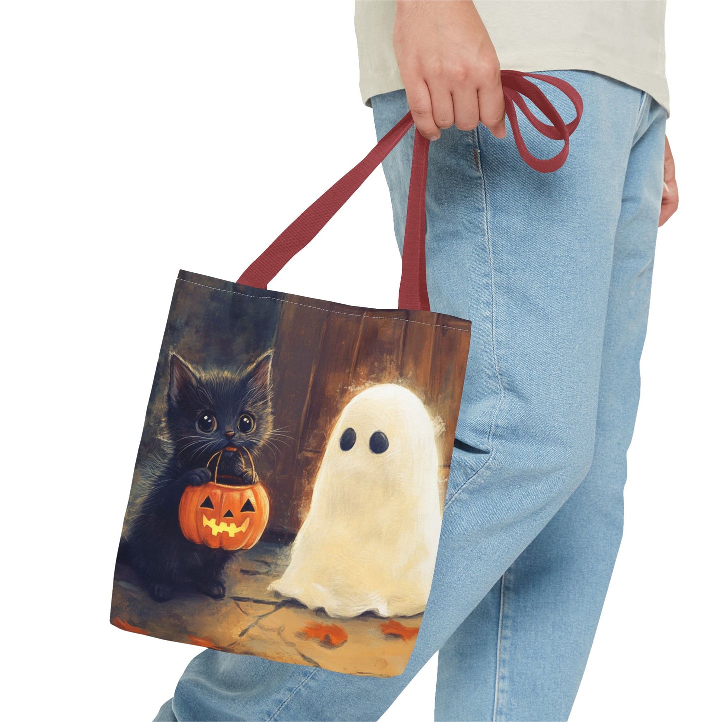 Trick or Treat Halloween Tote Bag - Kitten & Friendly Ghost