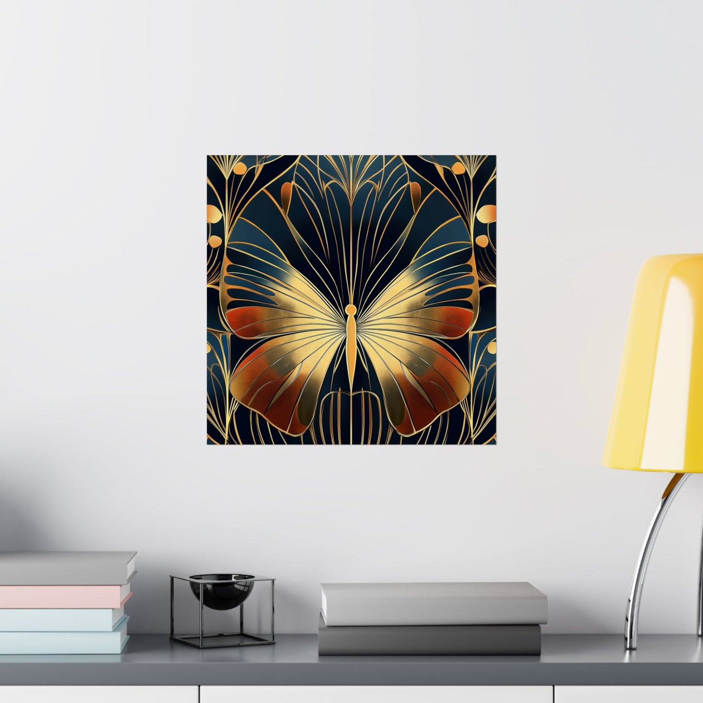 Art Deco Golden Butterfly Fine Art Print - Matte Vertical Poster - Vibrant Home Décor - Chic Style