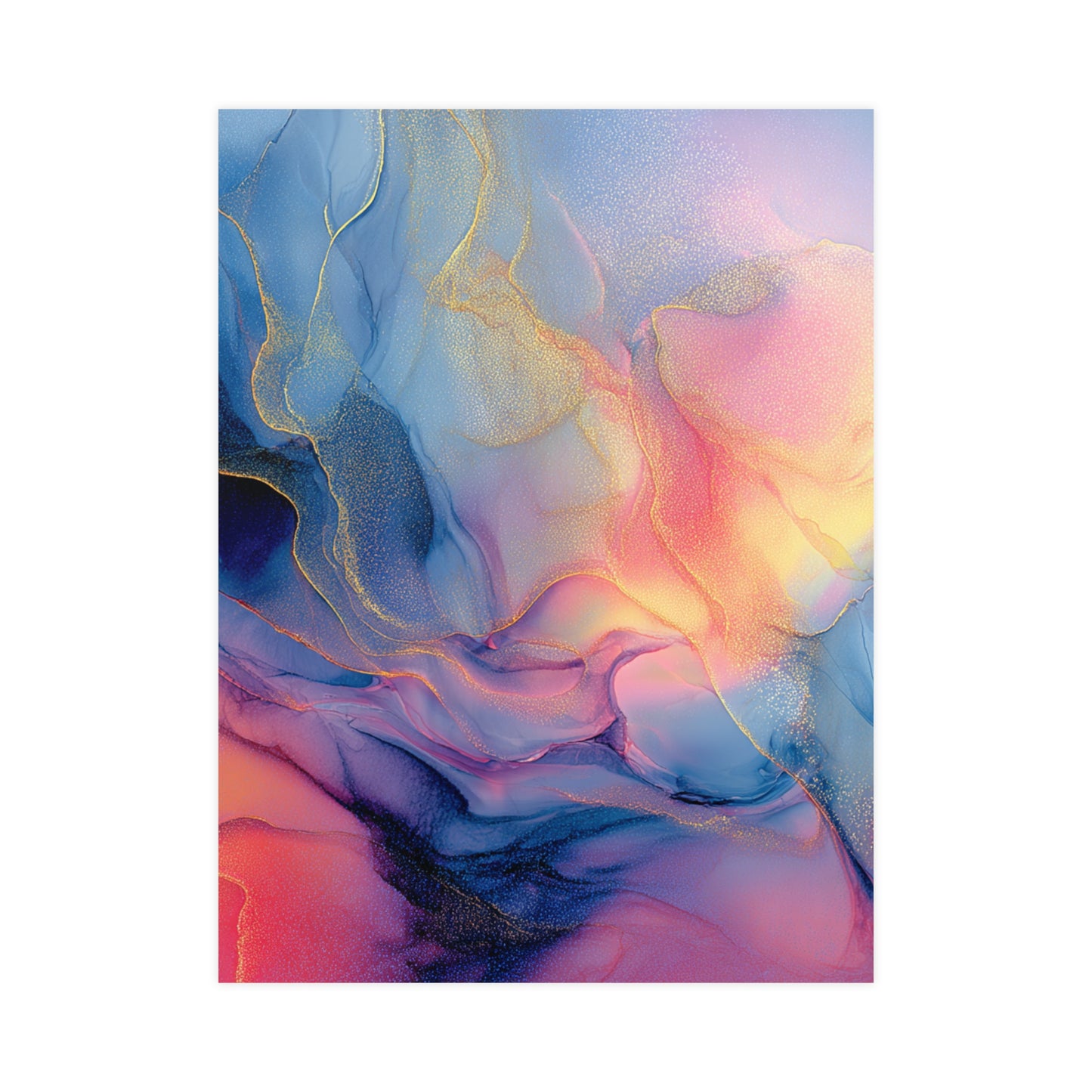 Muse (Style B) - Modern Abstract Fluid Art - Blue/Pink with Gold Highlights - Giclee Fine Art Print