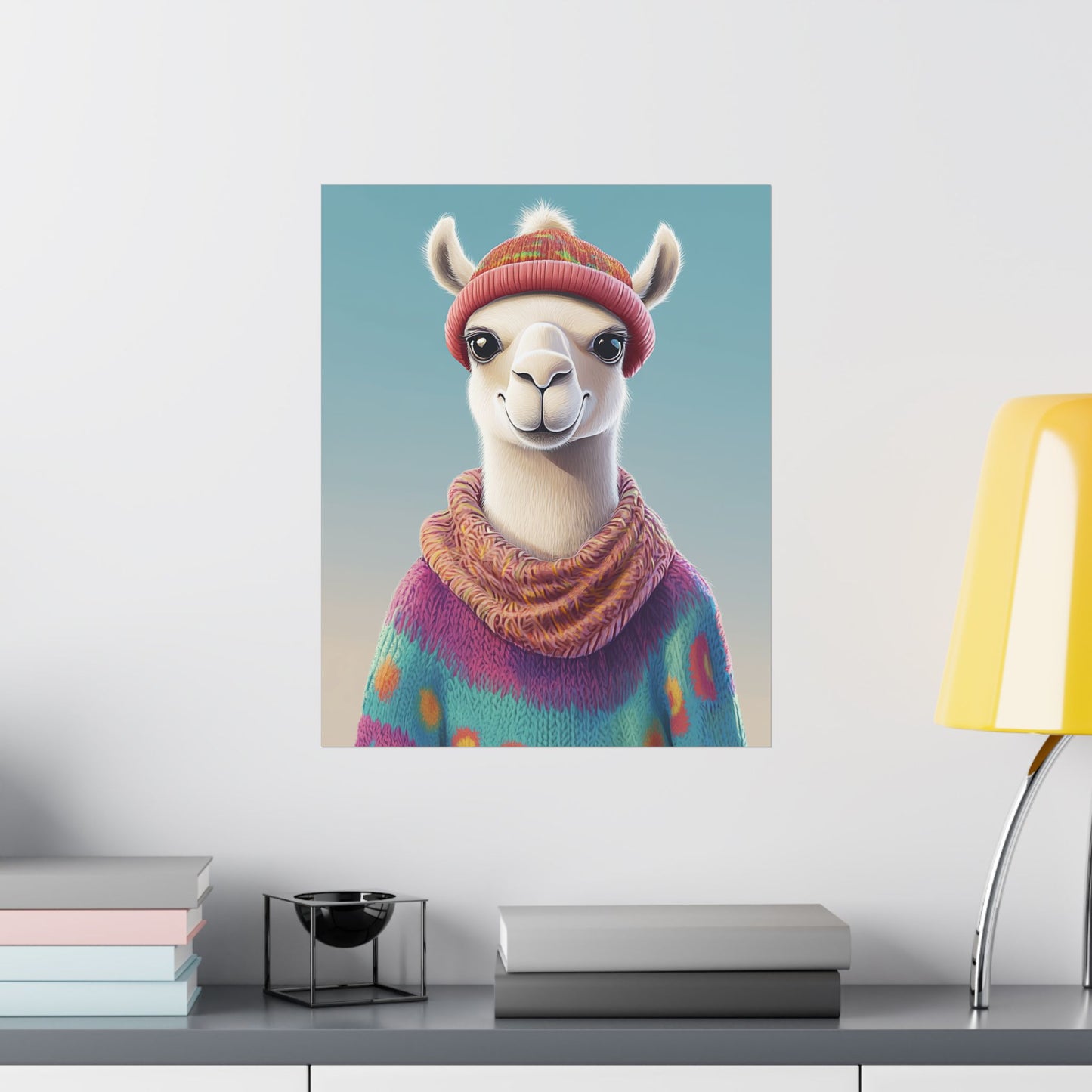 Cozy Llama Art Print - Whimsical Animals - Horizontal Matte Poster for Wall Art