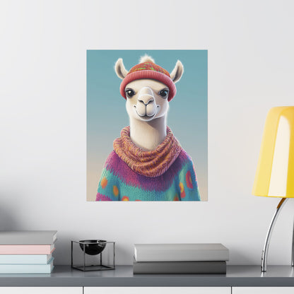 Cozy Llama Art Print - Whimsical Animals - Horizontal Matte Poster for Wall Art