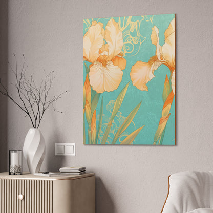 Iris Flowers on Turquois - Stretched Canvas