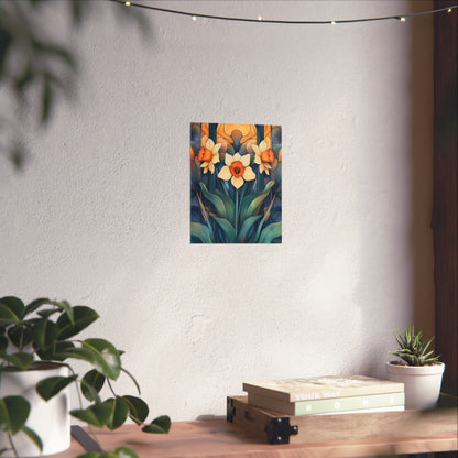 Elegant Daffodil Floral Fine Art Print - Matte Vertical Poster - Daffodil Art Print for Home Décor