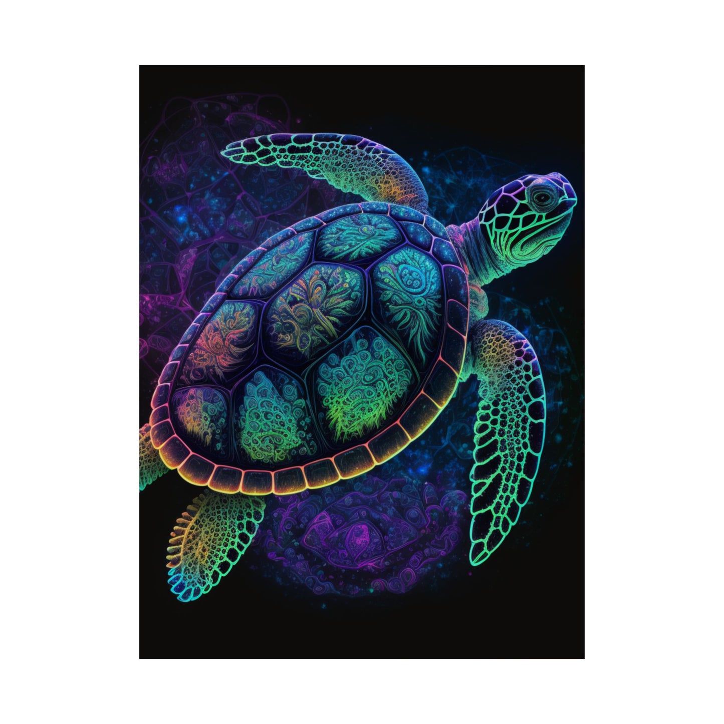 Trippy Turtle - Nautical Fine Art Print - Matte Vertical Poster - Ocean Art for Beach Lovers
