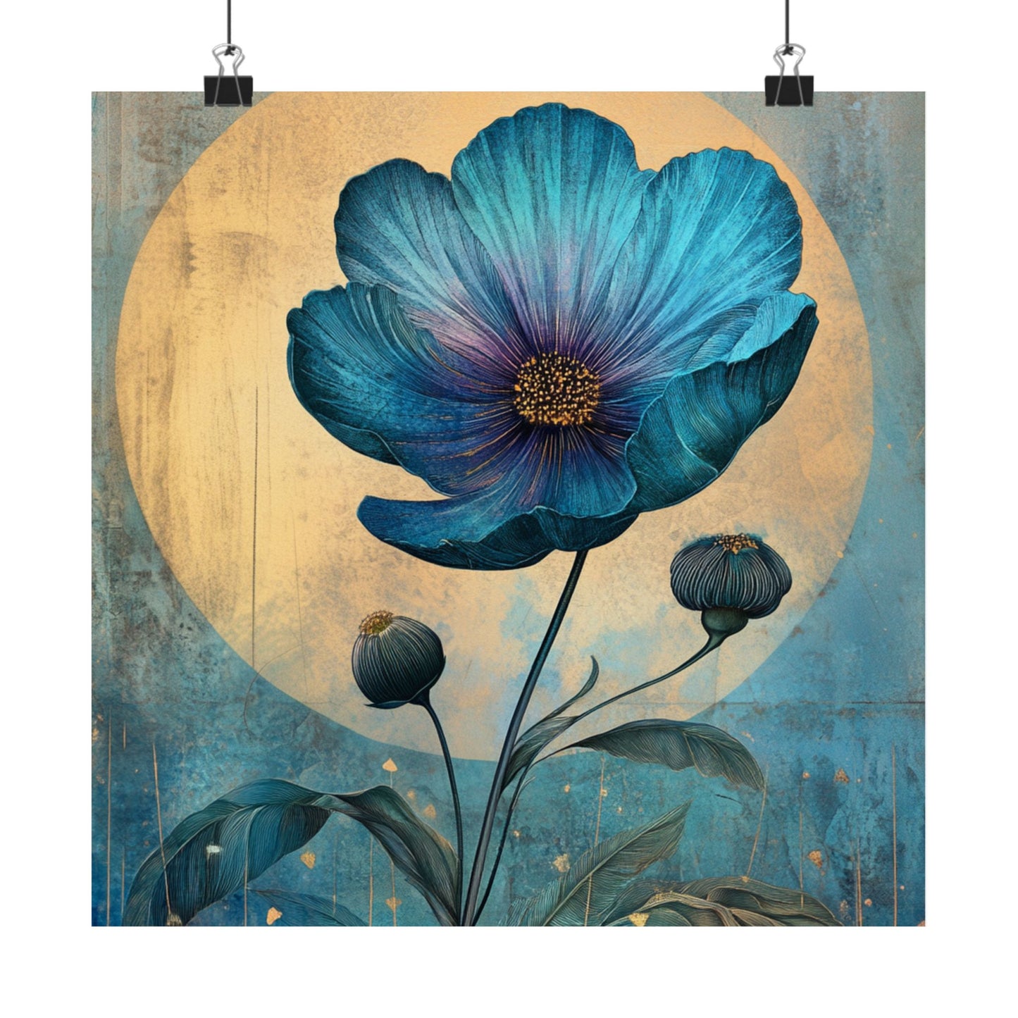 Blue Cosmos Moonlit Botanical Fine Art Print