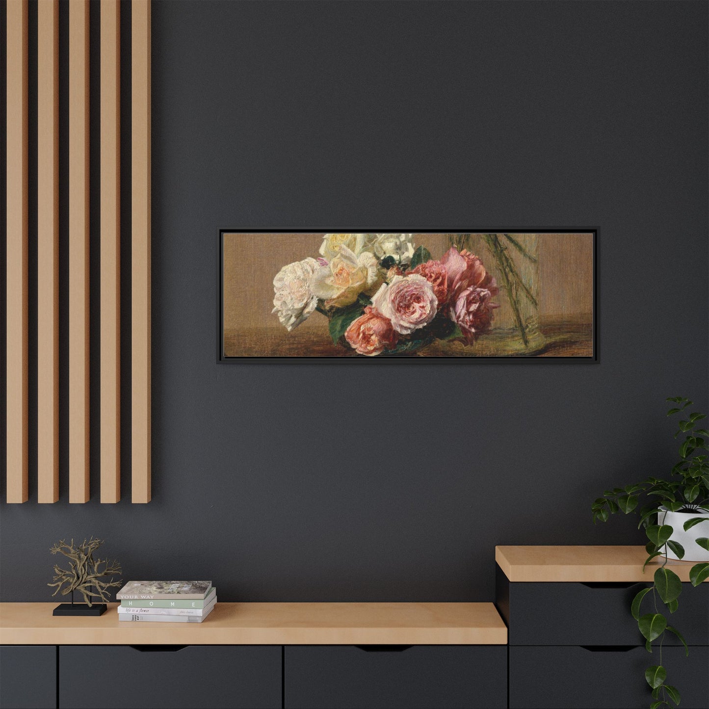 Henri Fantin-Latour : Roses and Lilies (1888) - Giclee Fine Art Print - Museum Collection Framed Canvas Print
