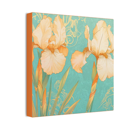 Iris Flowers on Turquois - Stretched Canvas