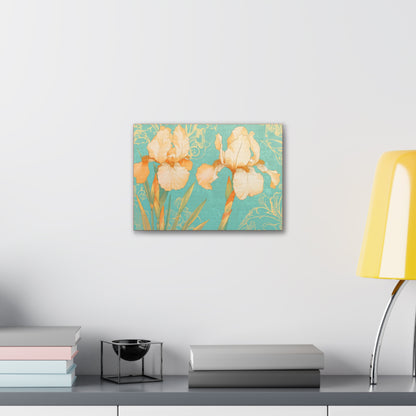 Iris Flowers on Turquois - Stretched Canvas