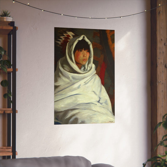 Indian Girl in White Blanket Fine Art Print - Vintage Art - Classic Art Prints - Matte Vertical Poster - Elegant Portrait - Art for Home Décor