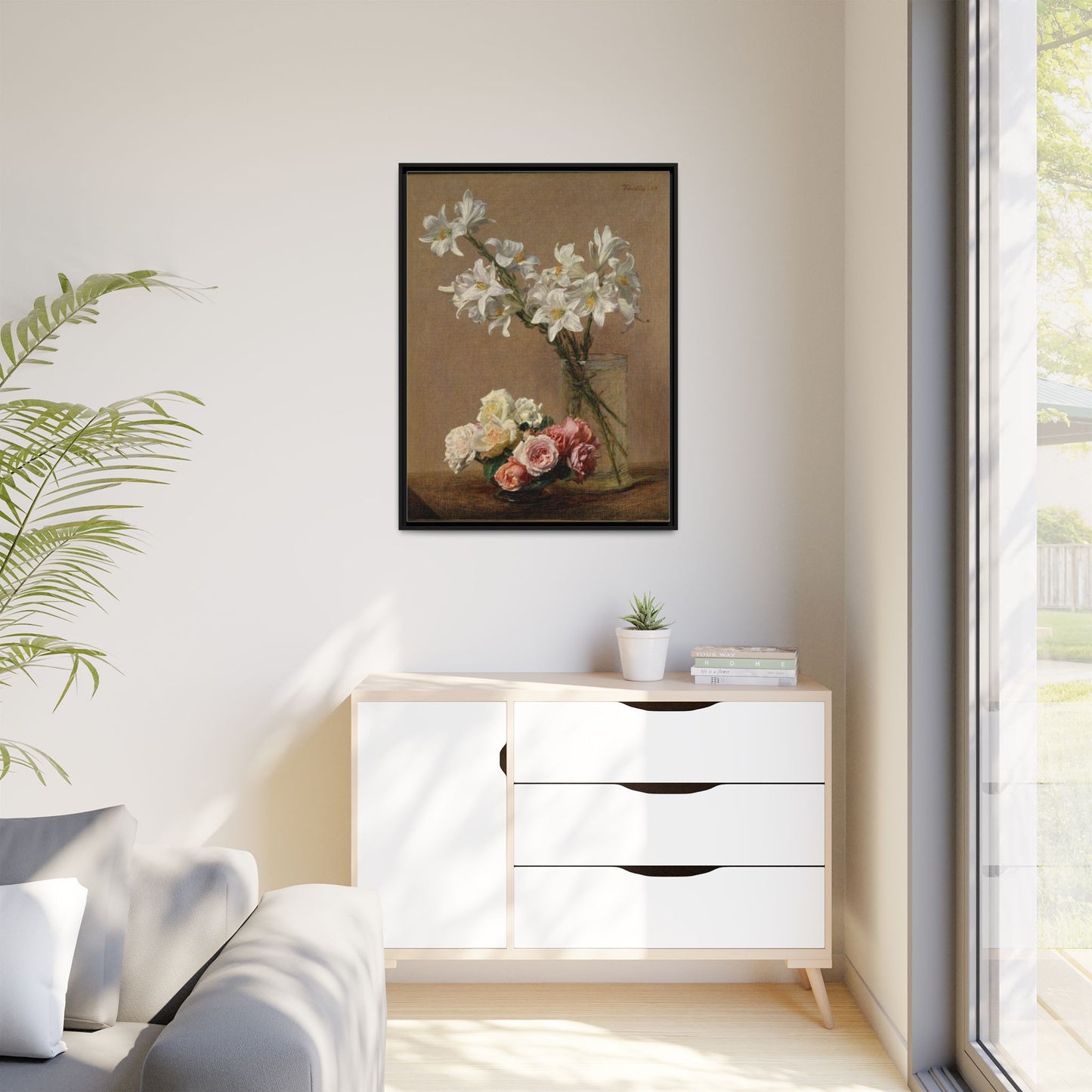 Henri Fantin-Latour : Roses and Lilies (1888) - Giclee Fine Art Print - Museum Collection Framed Canvas Print