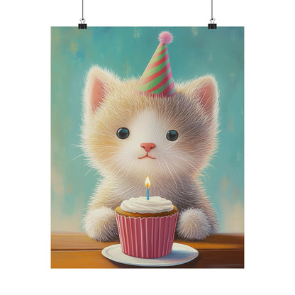 Cute Kitten Birthday Poster - Cat Café - Whimsical Animals - Adorable Kitten Wall Art