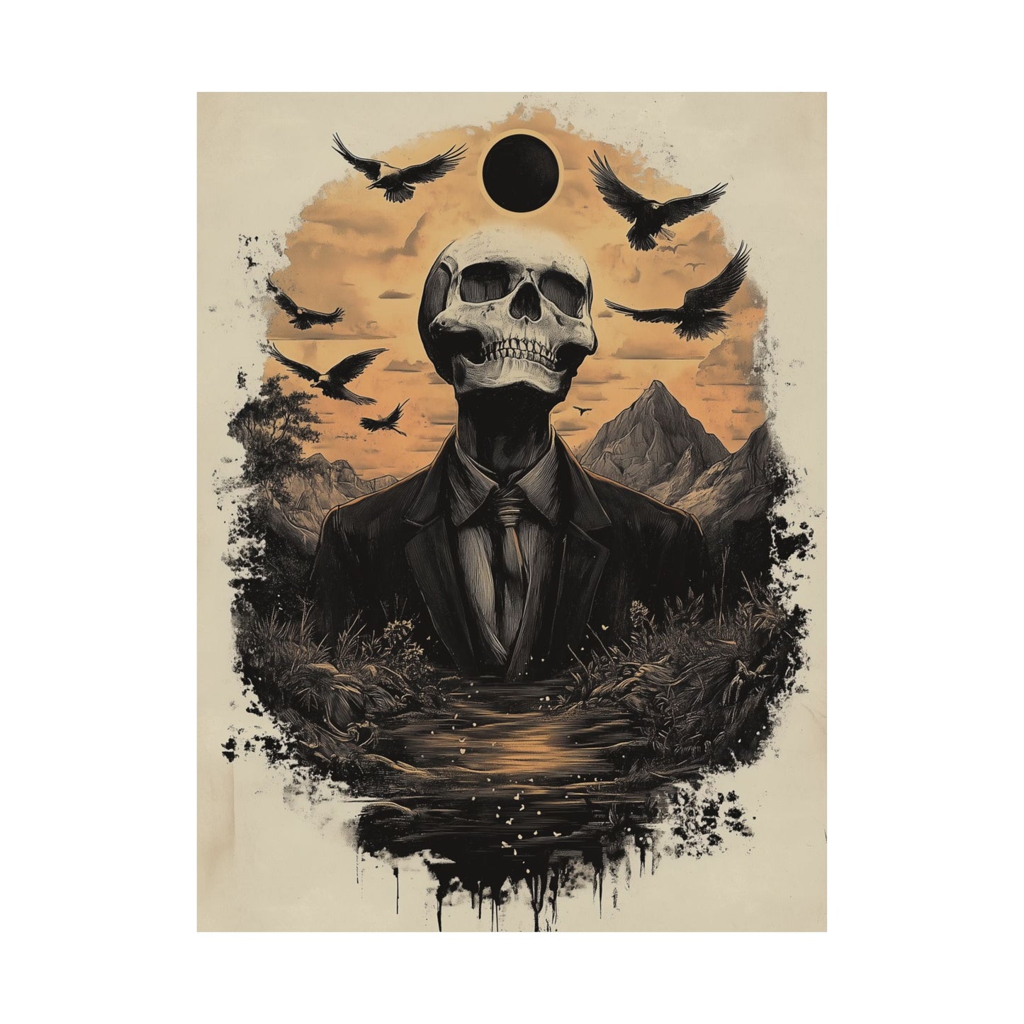 Mystic Black Sun Skull Gothic Poster - Dark Art - Fine Art Prints - Wall Art
